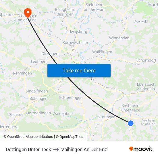 Dettingen Unter Teck to Vaihingen An Der Enz map