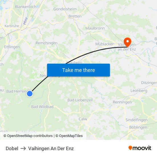 Dobel to Vaihingen An Der Enz map