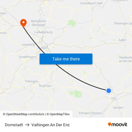 Dornstadt to Vaihingen An Der Enz map