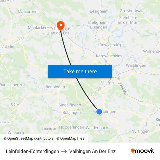 Leinfelden-Echterdingen to Vaihingen An Der Enz map