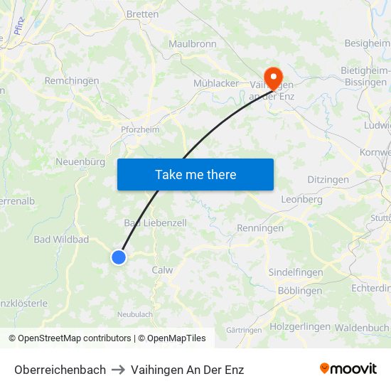 Oberreichenbach to Vaihingen An Der Enz map