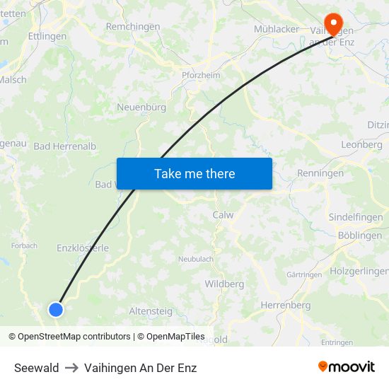 Seewald to Vaihingen An Der Enz map