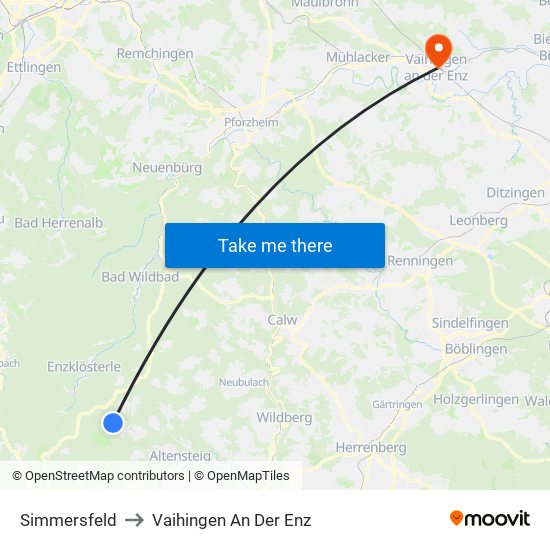 Simmersfeld to Vaihingen An Der Enz map