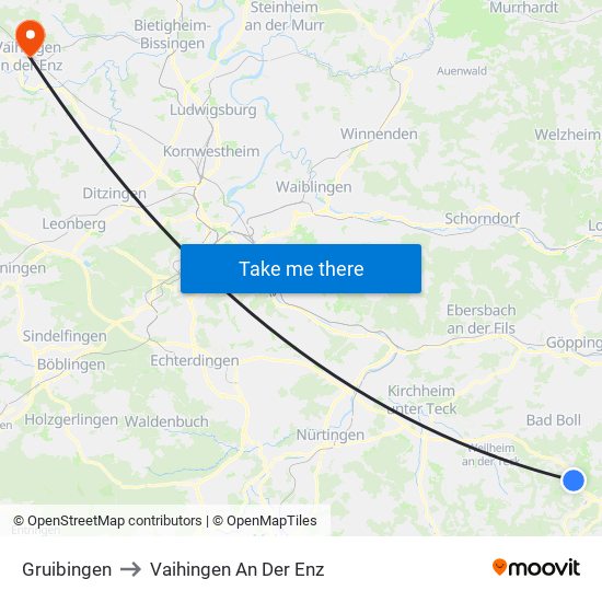 Gruibingen to Vaihingen An Der Enz map