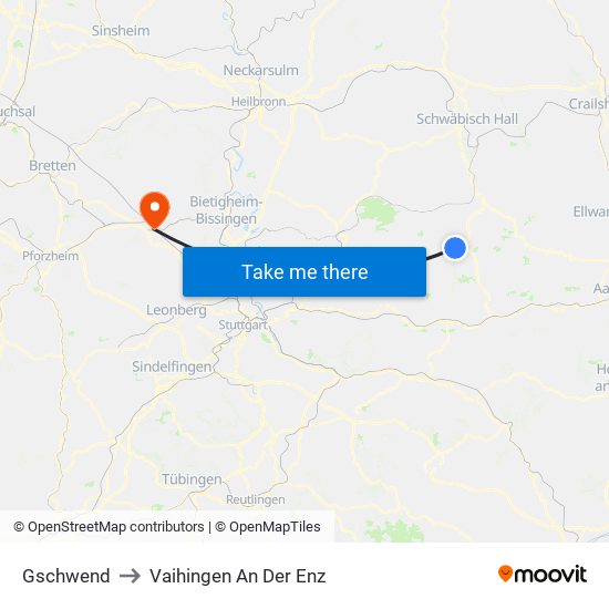 Gschwend to Vaihingen An Der Enz map
