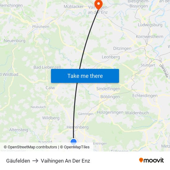 Gäufelden to Vaihingen An Der Enz map