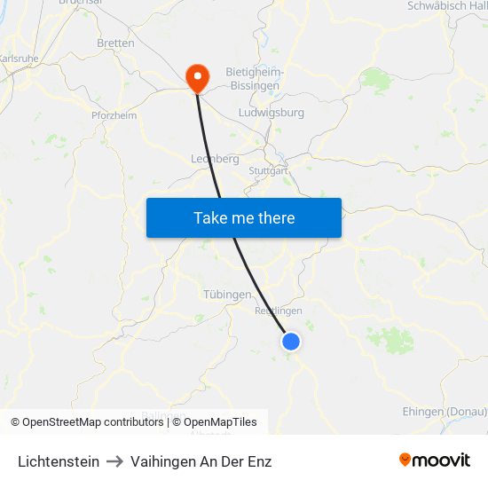 Lichtenstein to Vaihingen An Der Enz map