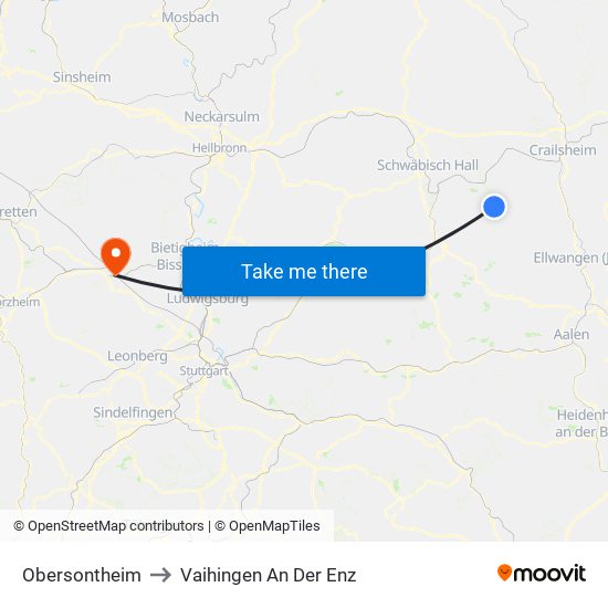 Obersontheim to Vaihingen An Der Enz map