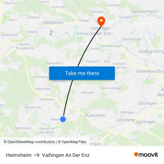 Heimsheim to Vaihingen An Der Enz map