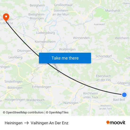 Heiningen to Vaihingen An Der Enz map