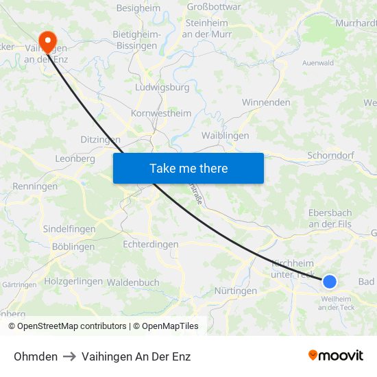 Ohmden to Vaihingen An Der Enz map