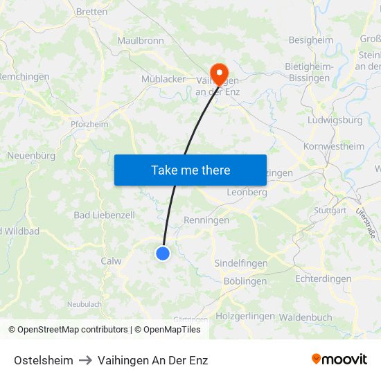 Ostelsheim to Vaihingen An Der Enz map