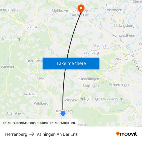 Herrenberg to Vaihingen An Der Enz map