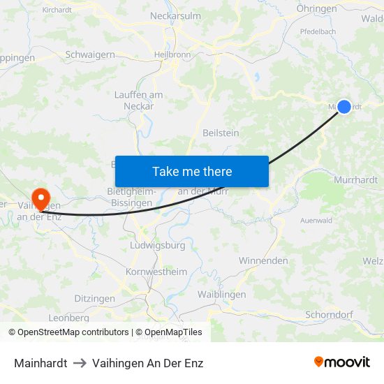 Mainhardt to Vaihingen An Der Enz map