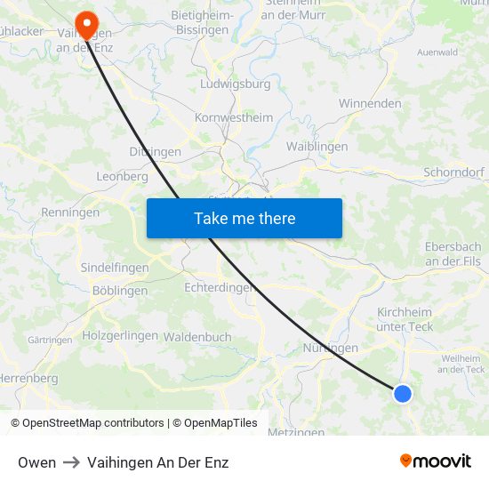 Owen to Vaihingen An Der Enz map