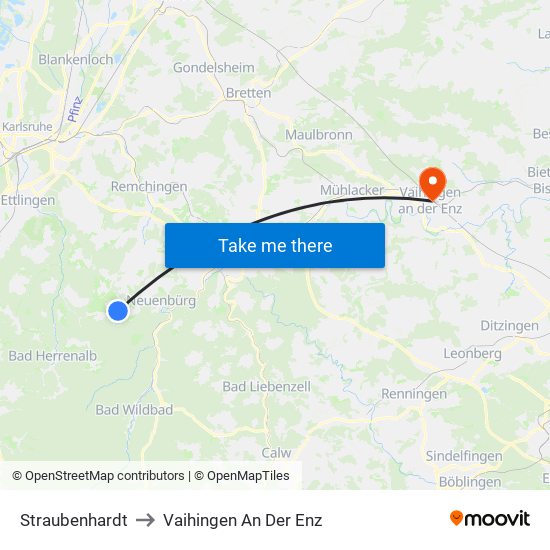 Straubenhardt to Vaihingen An Der Enz map