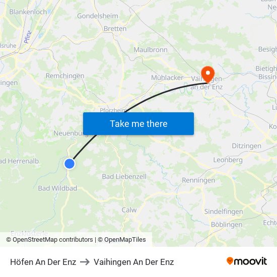 Höfen An Der Enz to Vaihingen An Der Enz map