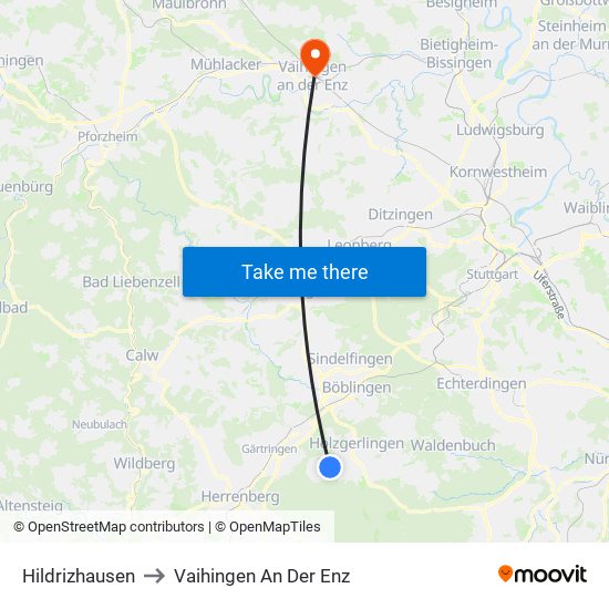 Hildrizhausen to Vaihingen An Der Enz map