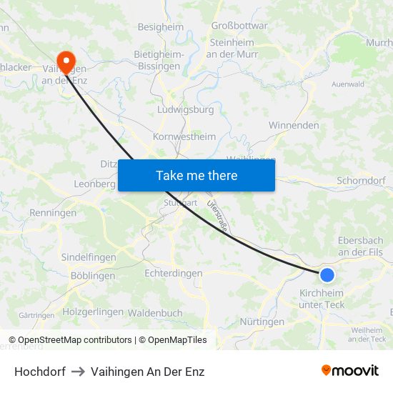 Hochdorf to Vaihingen An Der Enz map