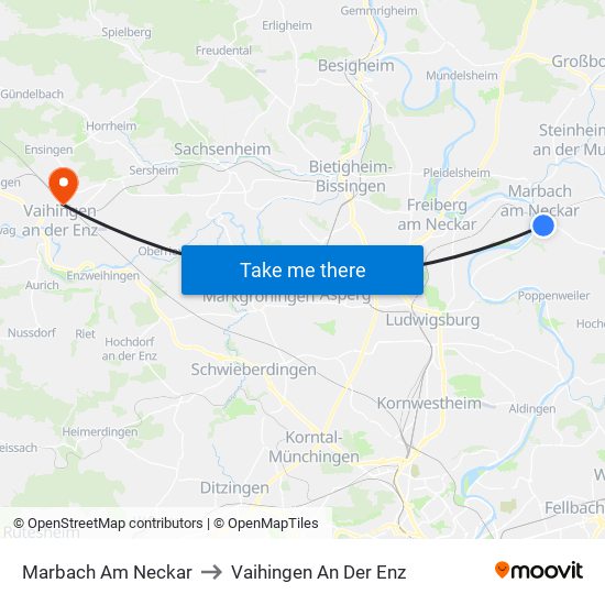 Marbach Am Neckar to Vaihingen An Der Enz map