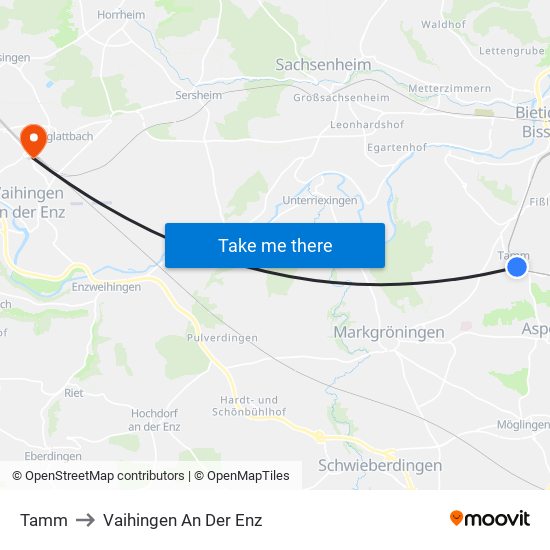 Tamm to Vaihingen An Der Enz map