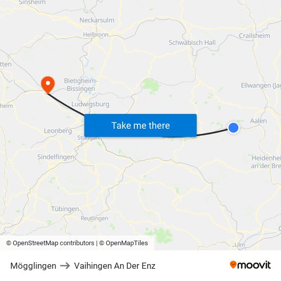 Mögglingen to Vaihingen An Der Enz map