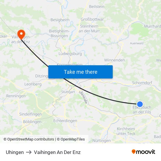 Uhingen to Vaihingen An Der Enz map