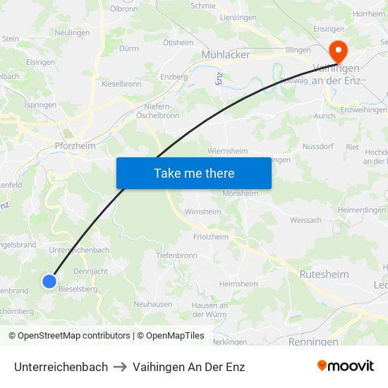 Unterreichenbach to Vaihingen An Der Enz map