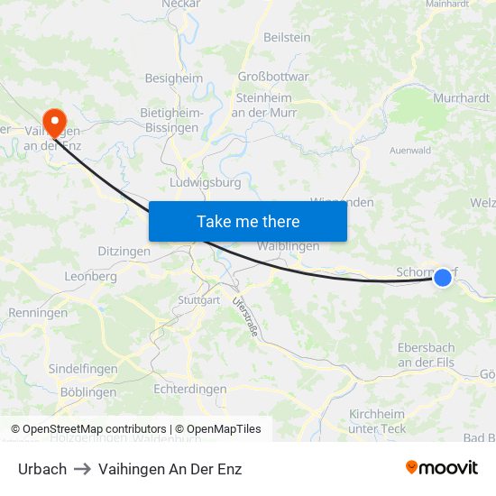 Urbach to Vaihingen An Der Enz map