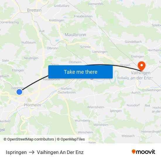 Ispringen to Vaihingen An Der Enz map