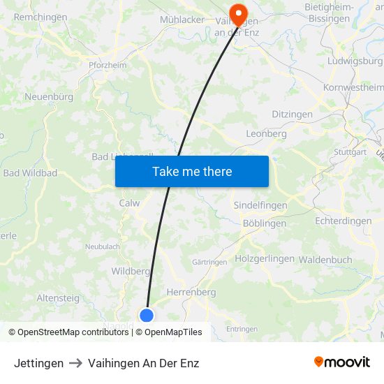 Jettingen to Vaihingen An Der Enz map