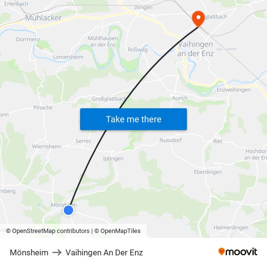 Mönsheim to Vaihingen An Der Enz map