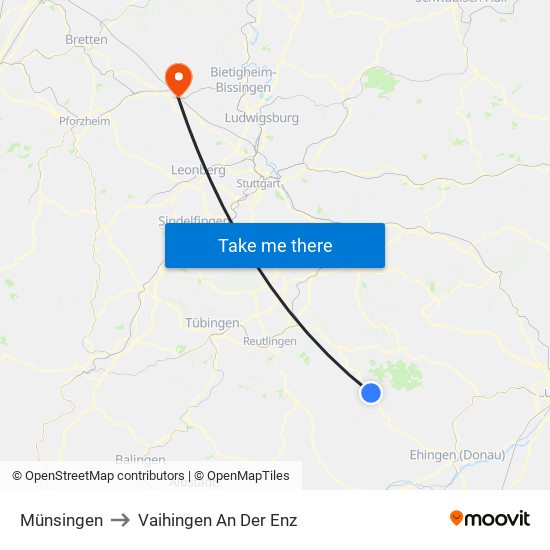 Münsingen to Vaihingen An Der Enz map