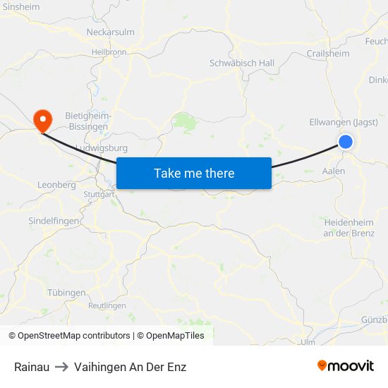 Rainau to Vaihingen An Der Enz map