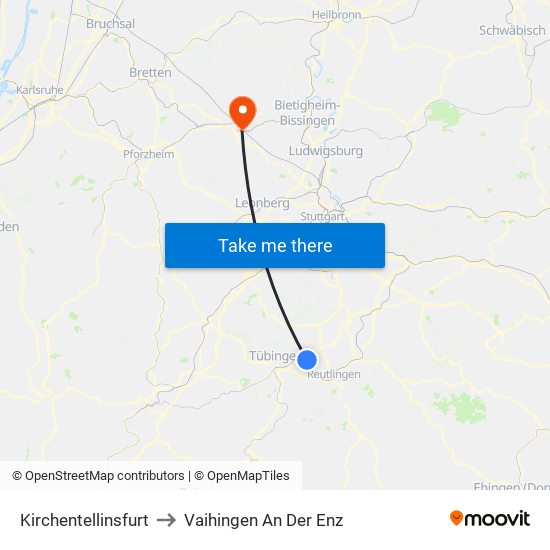 Kirchentellinsfurt to Vaihingen An Der Enz map