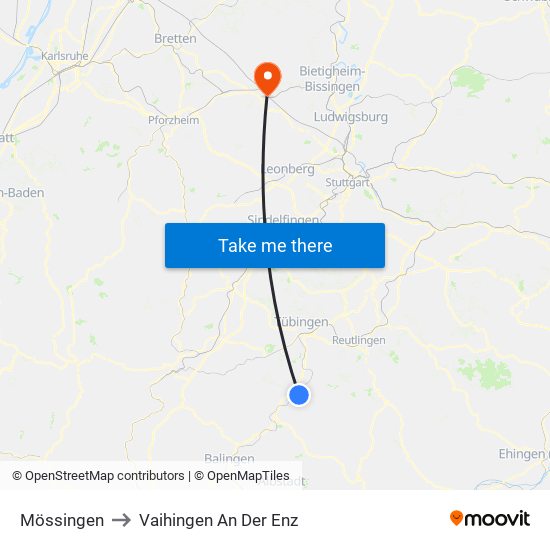 Mössingen to Vaihingen An Der Enz map