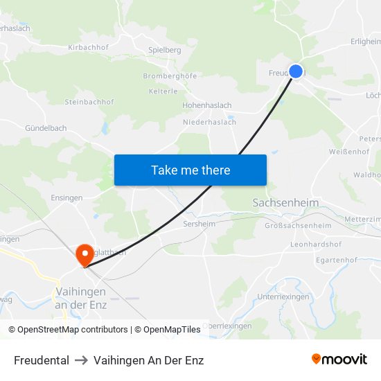 Freudental to Vaihingen An Der Enz map