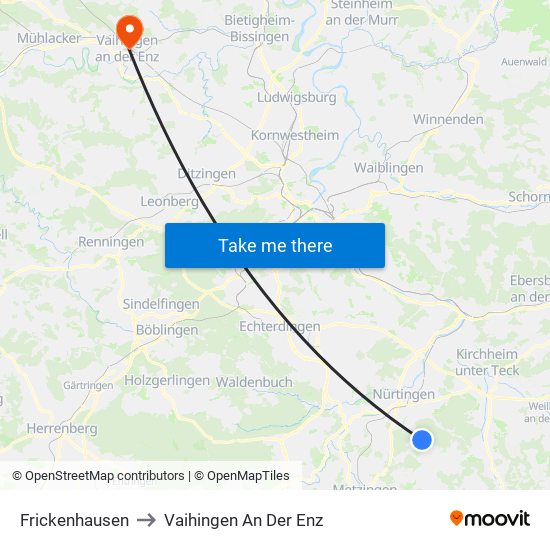 Frickenhausen to Vaihingen An Der Enz map