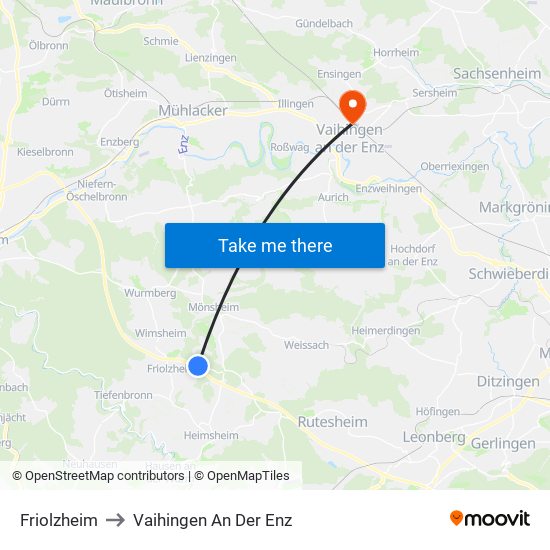 Friolzheim to Vaihingen An Der Enz map