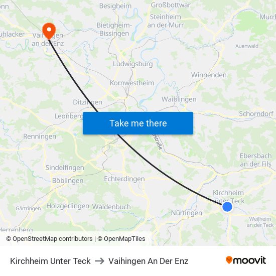 Kirchheim Unter Teck to Vaihingen An Der Enz map