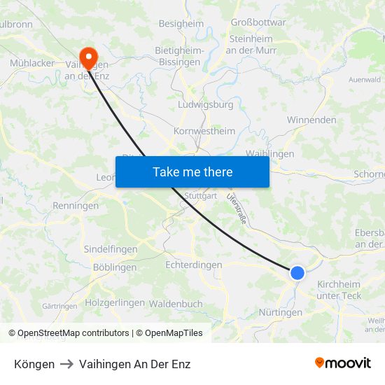 Köngen to Vaihingen An Der Enz map