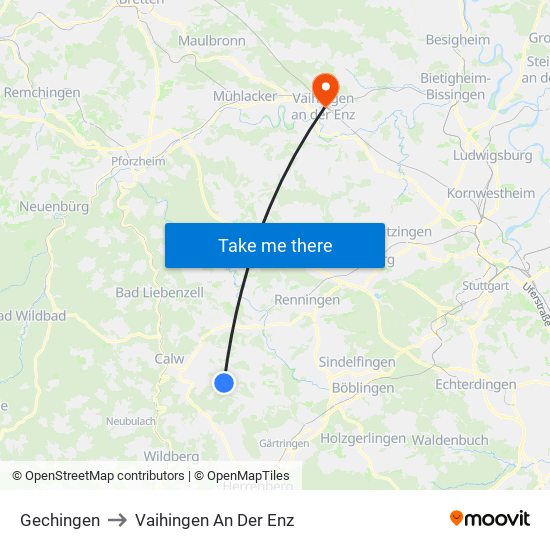 Gechingen to Vaihingen An Der Enz map