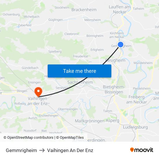 Gemmrigheim to Vaihingen An Der Enz map