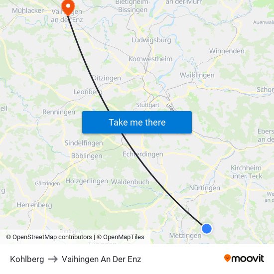 Kohlberg to Vaihingen An Der Enz map