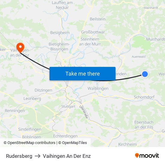 Rudersberg to Vaihingen An Der Enz map