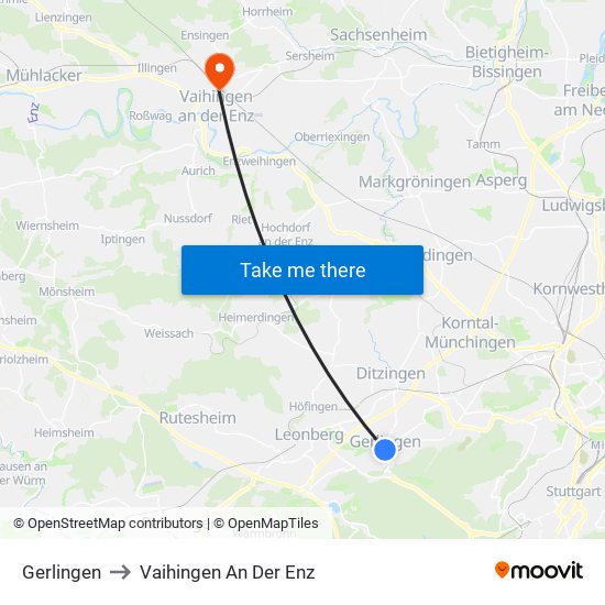 Gerlingen to Vaihingen An Der Enz map