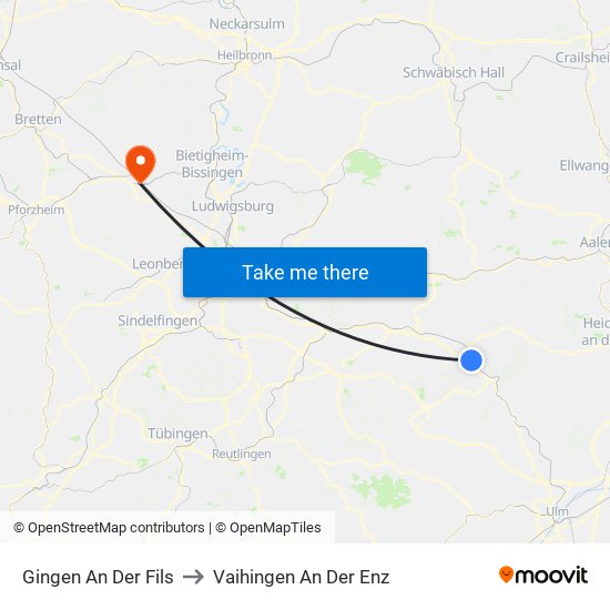 Gingen An Der Fils to Vaihingen An Der Enz map