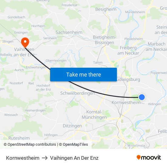 Kornwestheim to Vaihingen An Der Enz map
