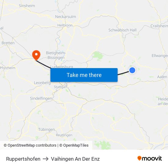 Ruppertshofen to Vaihingen An Der Enz map