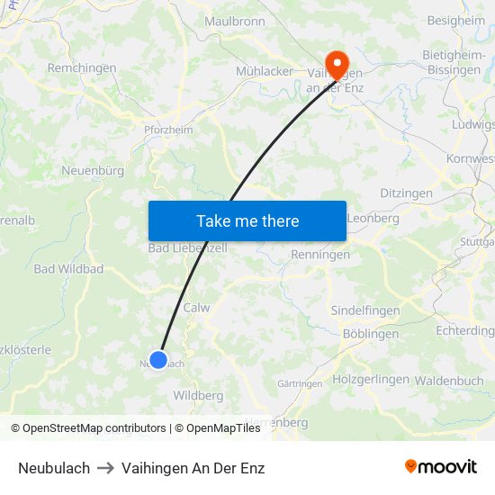 Neubulach to Vaihingen An Der Enz map
